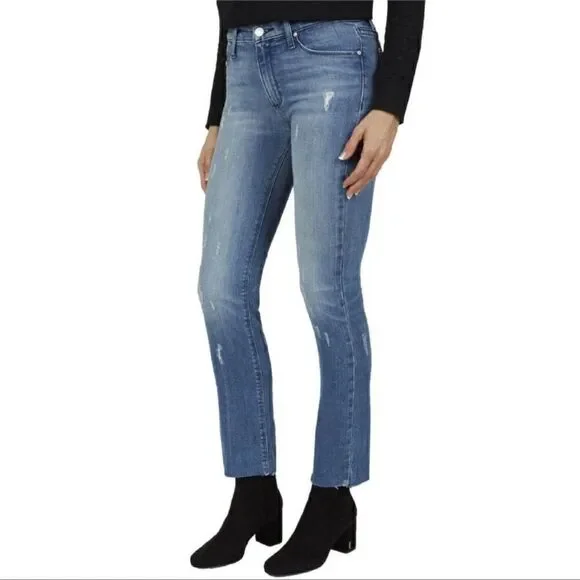 Black OrchidValencia Distressed Raw-Hem Bardot Straight-Leg Jeans - Women-NWT
